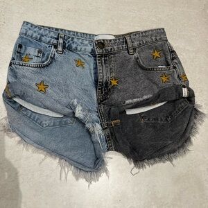 One Teaspoon Blue and Black Star-Studded Jean Shorts